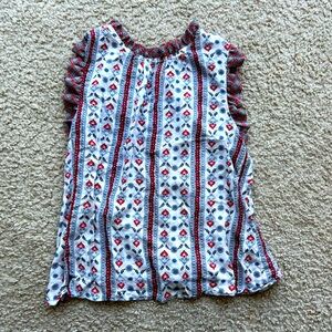 Red White & Blue Patterned Top with Ruffle Accents by THML